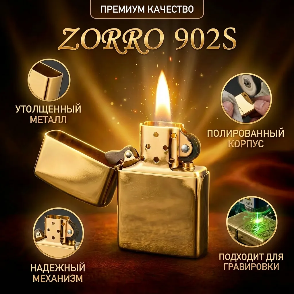 Бензиновая зажигалка Zorro 902S – латунь