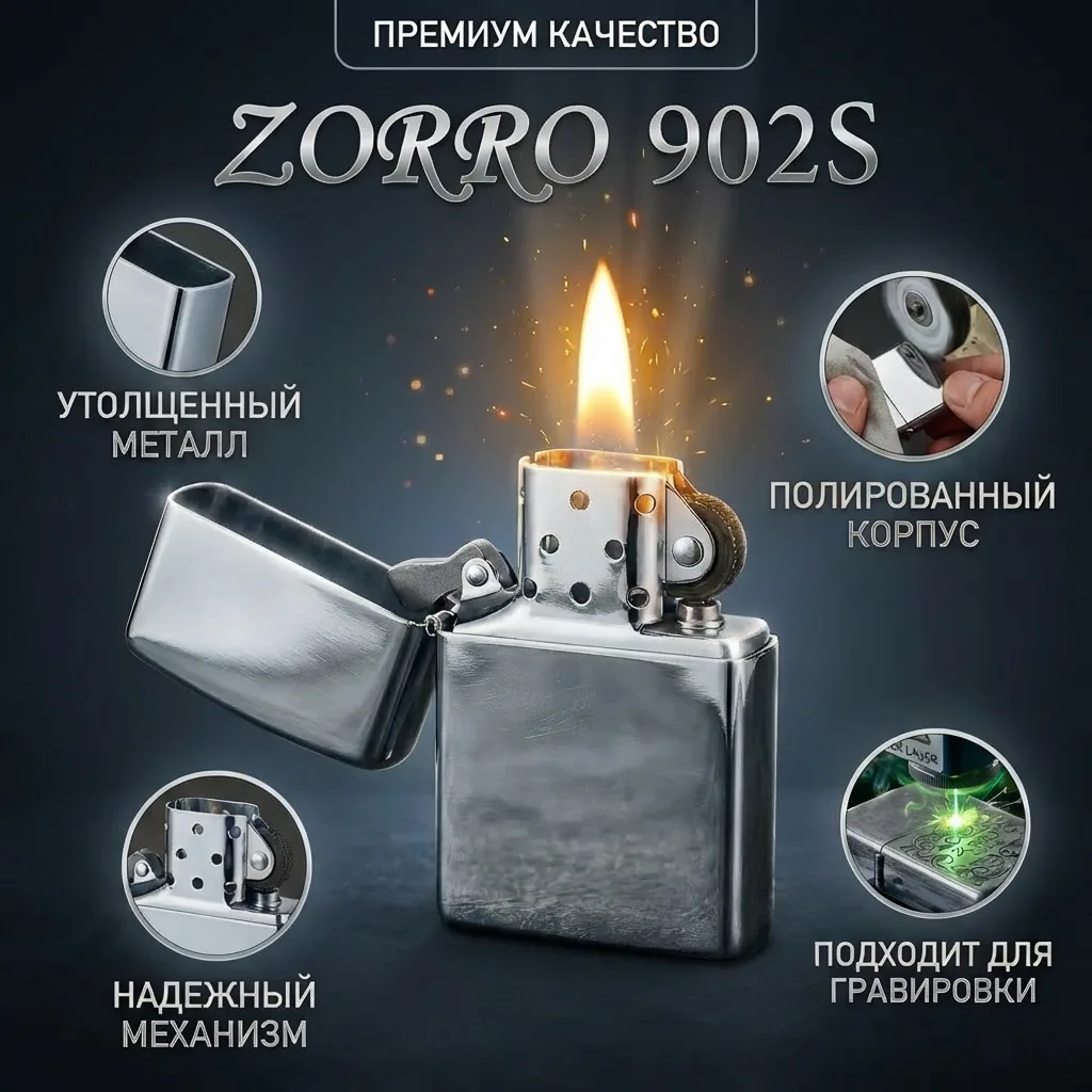 Бензиновая зажигалка Zorro 902S – белая медь